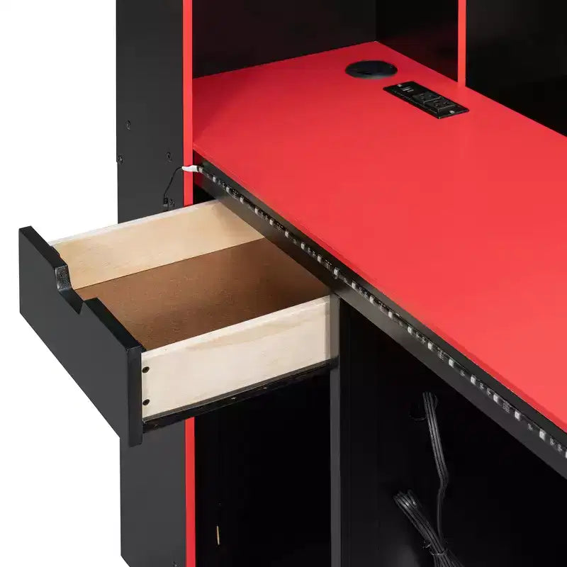 Gamer Hub Daybed with Desk, RGB Lights, Charging Station, Storage Drawers & Bookcase Headboard