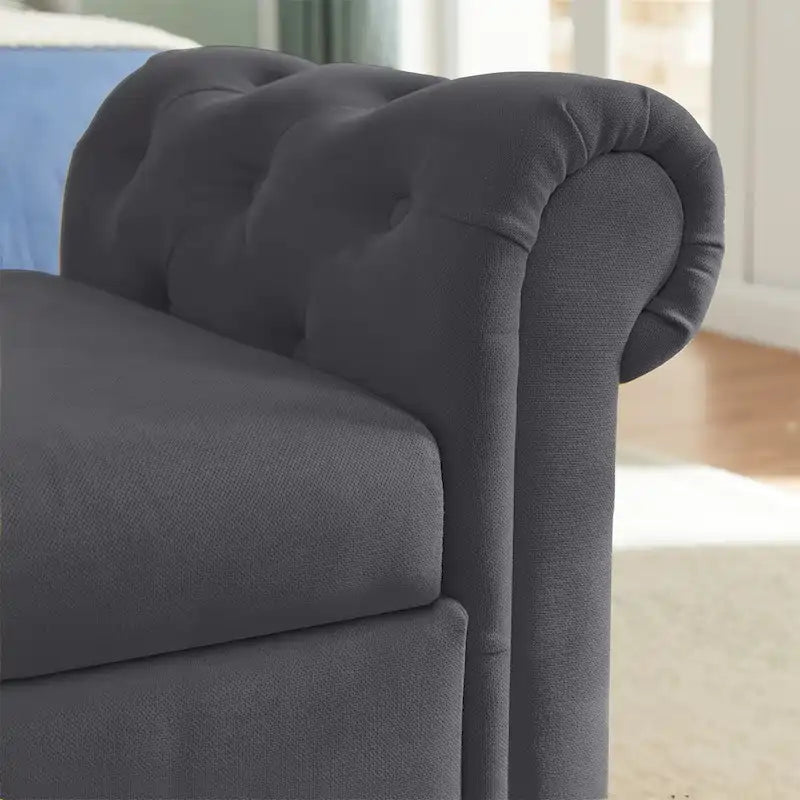Panca contenitore per camera da letto, per fondo letto, con braccioli arrotondati, rivestita in velluto, pouf-divano lungo