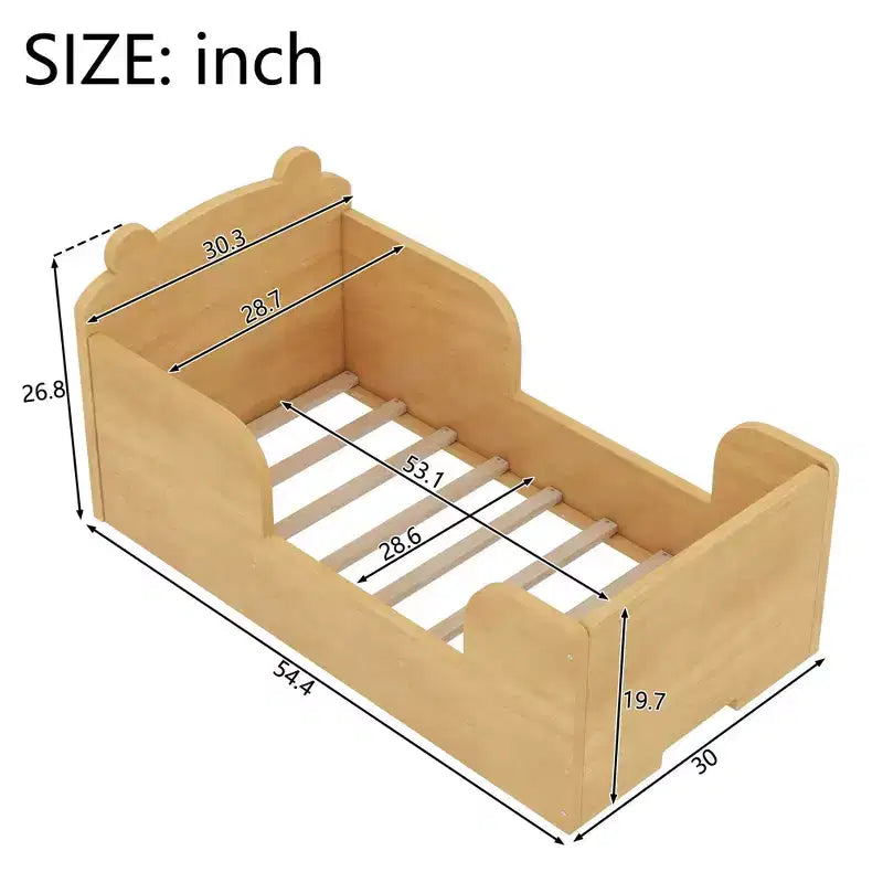 Lit au sol en forme d’ours Okak pour enfants de 3 à 6 ans, cadre de lit pour tout-petit avec barrière de sécurité, joli lit pour enfants en forme d’animal