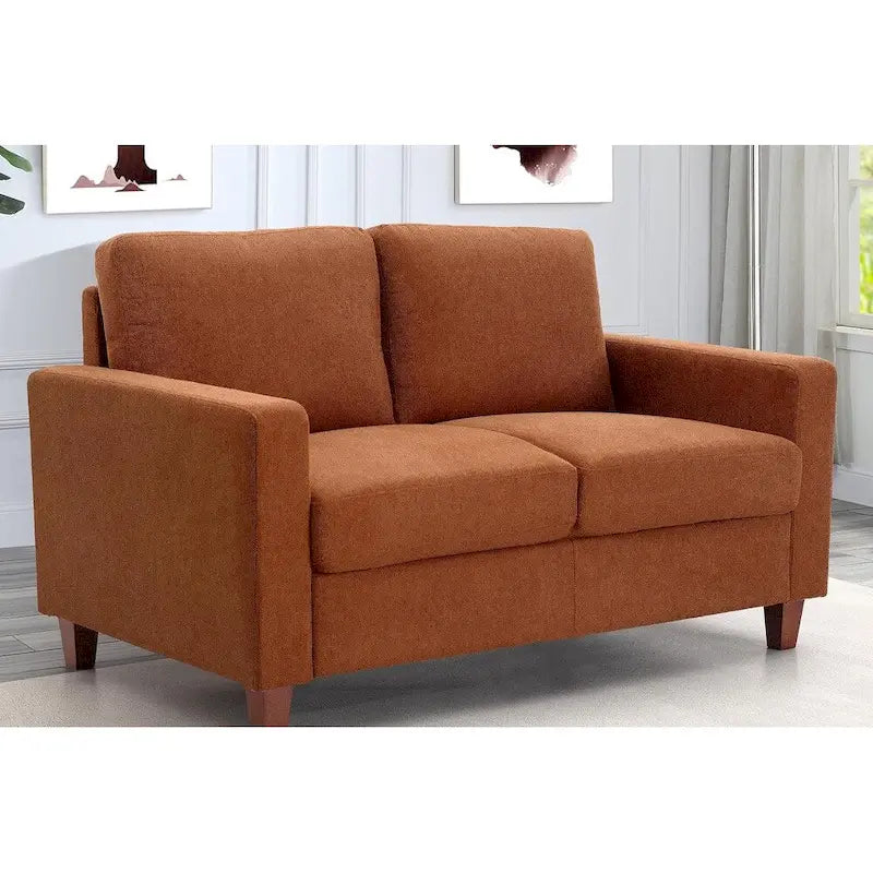 Dwuosobowa sofa Miles w stylu Mid-Century Modern z dużymi dwustronnymi poduszkami oparciowymi