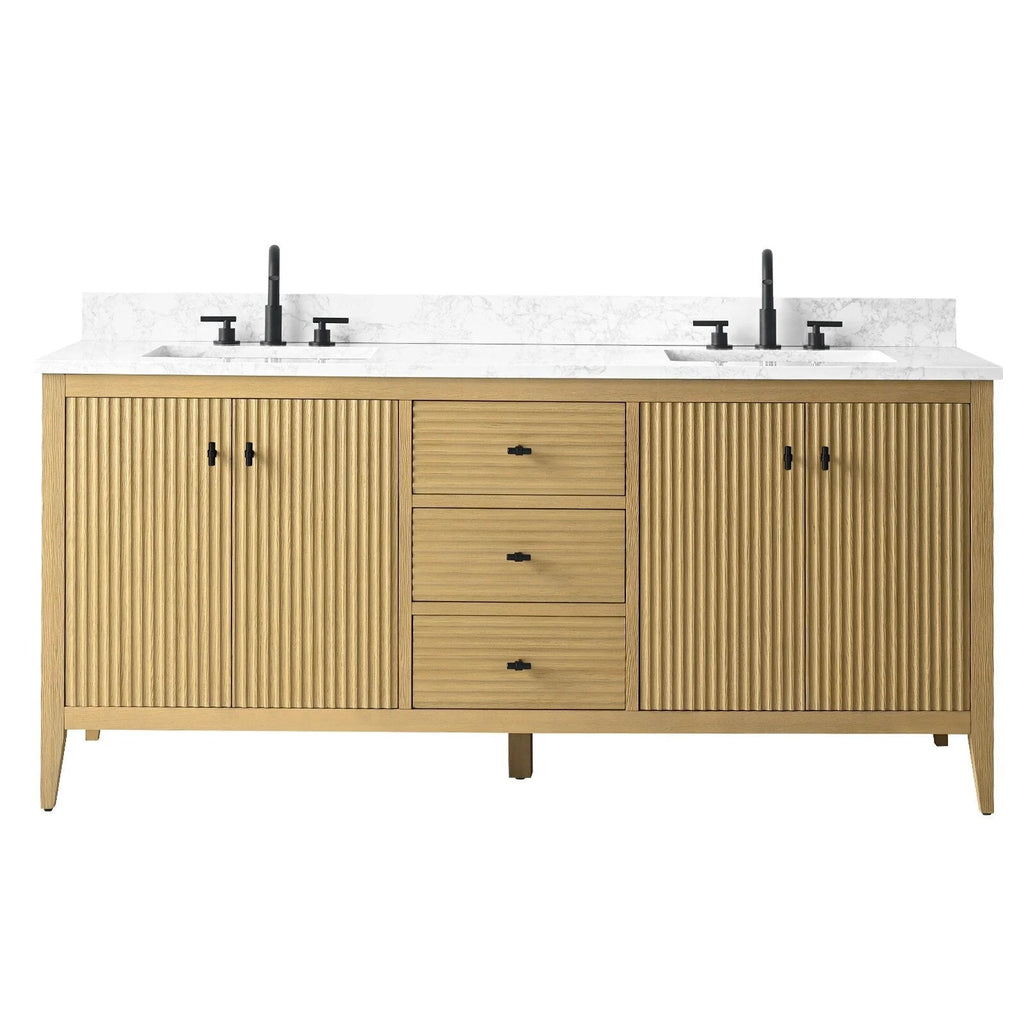 Vanity Art 72 Badezimmer-Waschtischunterschrank mit Doppelwaschbecken und Oberfläche aus Kunstmarmor