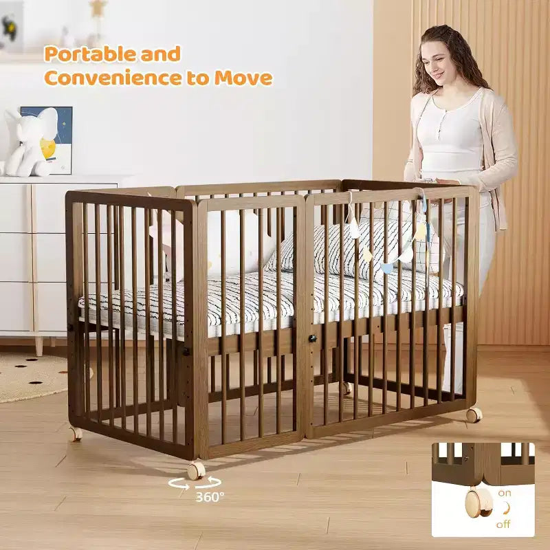 JOYMOR 8-in-1-meegroeibedje, inclusief 2 matrassen, om te bouwen tot wieg, halfhoog bedje, full-size ledikant, ligbed, peuterbed en speelbox