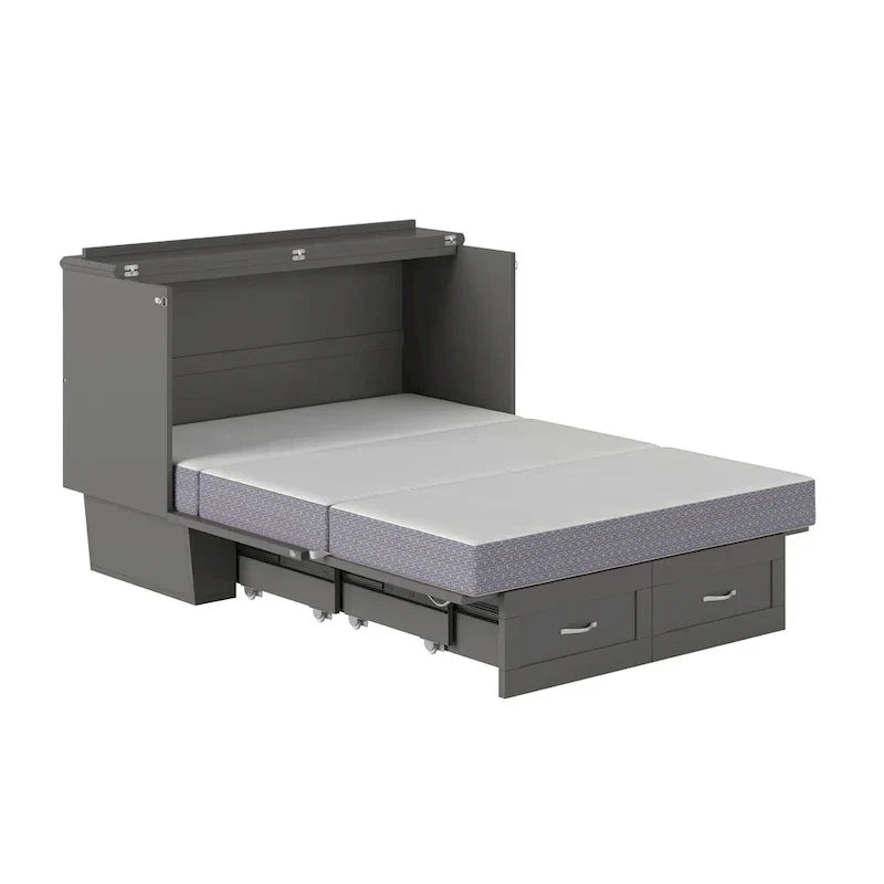 Baú-cama Murphy Monroe de casal com colchão de espuma viscoelástica de 6"