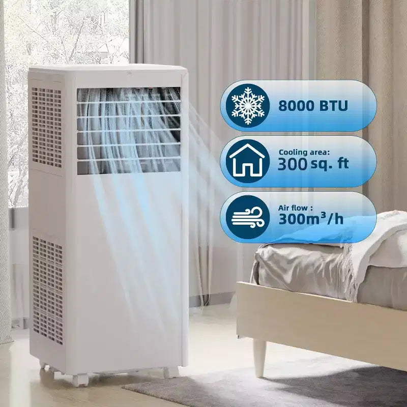 Ar condicionado portátil de 8K BTU - arrefecimento 3 em 1, desumidificador e ventilador para 350 Sq Ft, com modo de suspensão e garantia de 1 ano