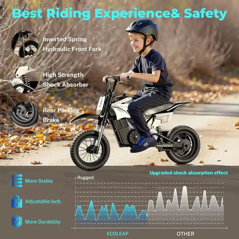 ECOLEAP K1 elektrisches Dirtbike für Kinder, 36 V, schnell mit 16 MPH, Reichweite von 14 Meilen, 700-W-Spitzenmotor, 3 Geschwindigkeitsstufen, 12 Offroad-Reifen, UL, für Kinder von 3–10 Jahren