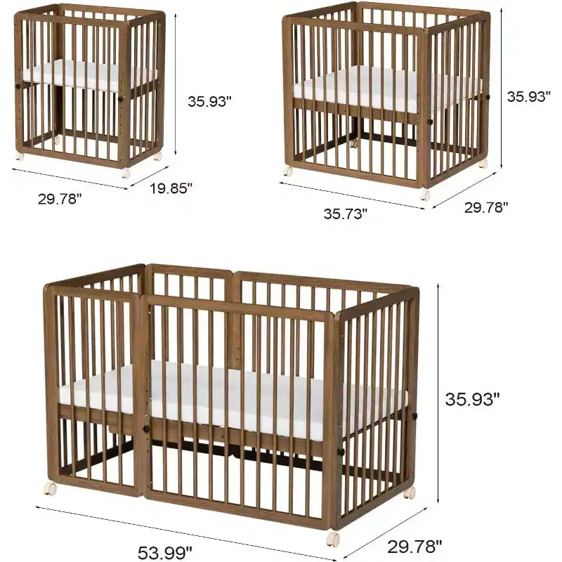 JOYMOR 8-in-1-meegroeibedje, inclusief 2 matrassen, om te bouwen tot wieg, halfhoog bedje, full-size ledikant, ligbed, peuterbed en speelbox