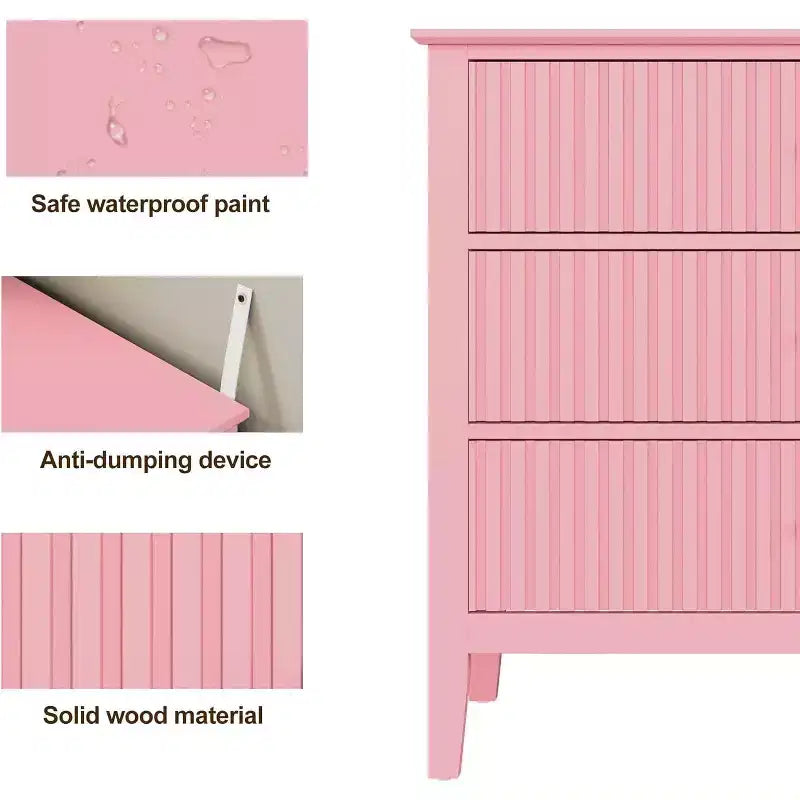 Cómoda Heynemo com 3 gavetas, mesa de cabeceira em madeira pintada com 30 polegadas de altura e arrumação, cómoda larga e moderna com corrediças de esferas