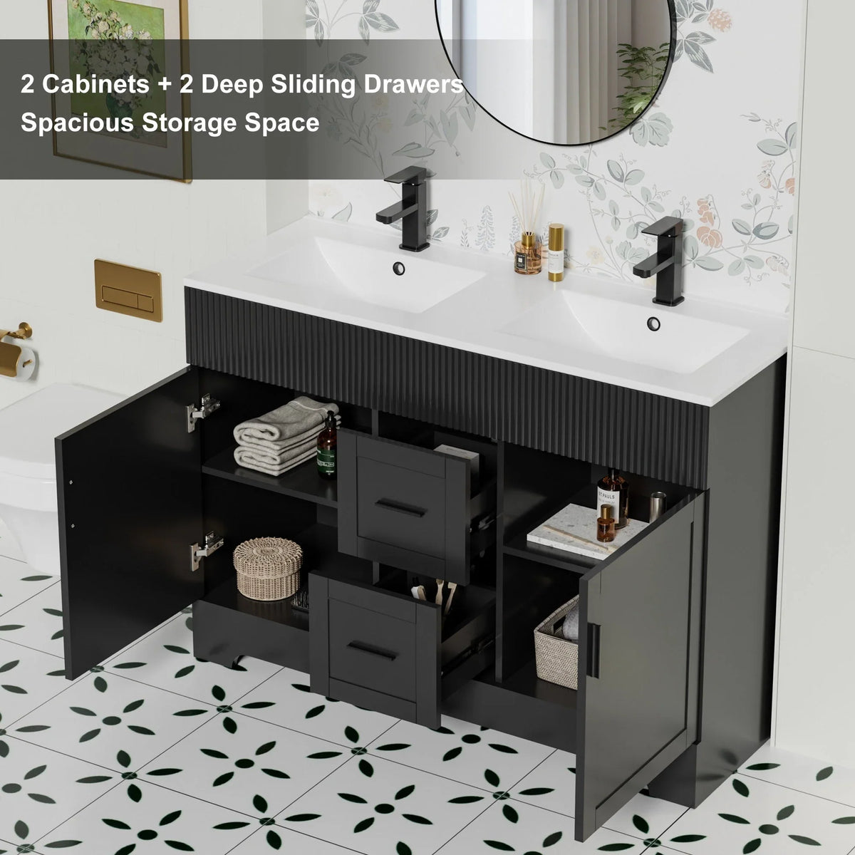 Conjunto de móvel de casa de banho Wavy Line 30/36/48 com lavatório e torneira
