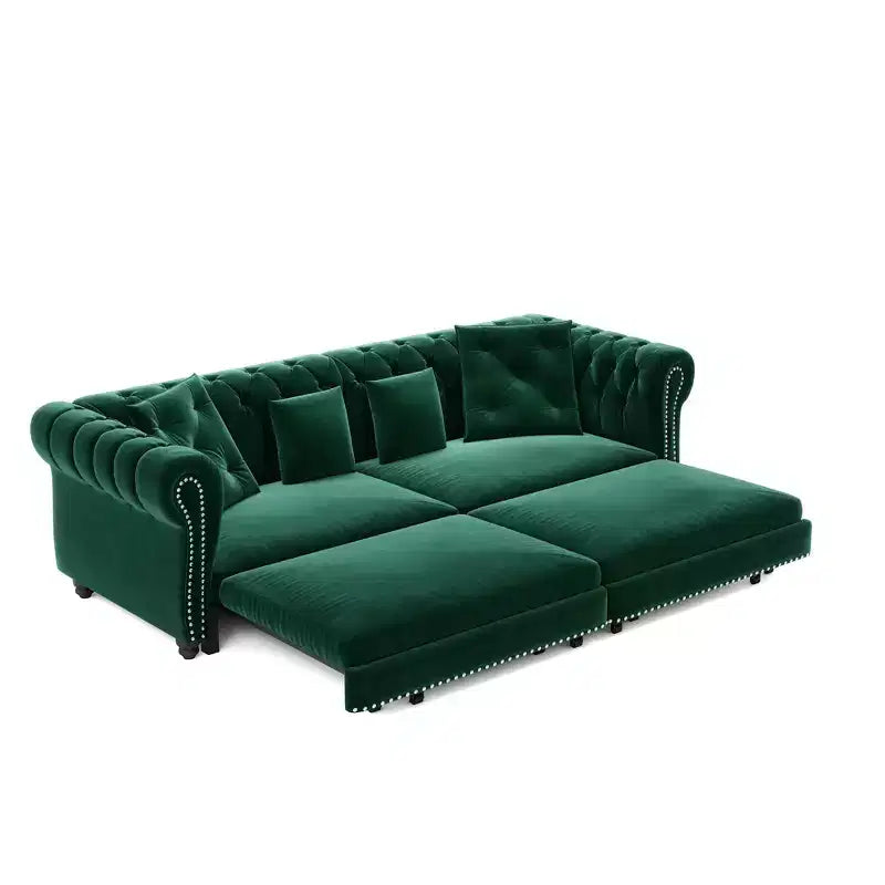Rozkładana sofa 3 w 1 Whisen Velvet typu king-size z ruchomym podnóżkiem i pikowanym wzorem