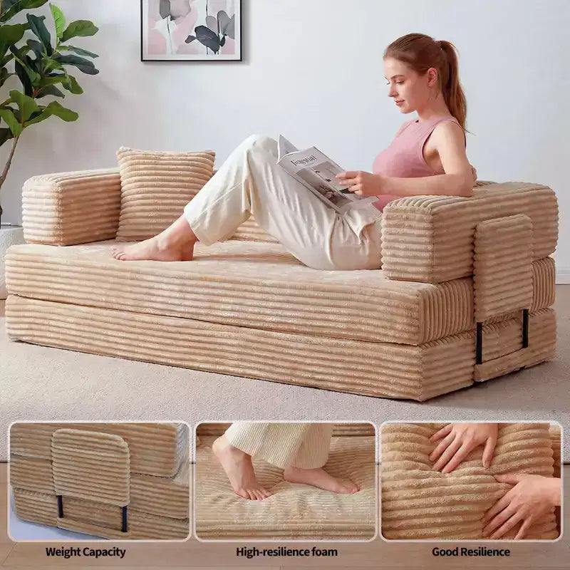 80,7-calowa rozkładana sofa 5 w 1 – sztruks, 544 kg, bez montażu