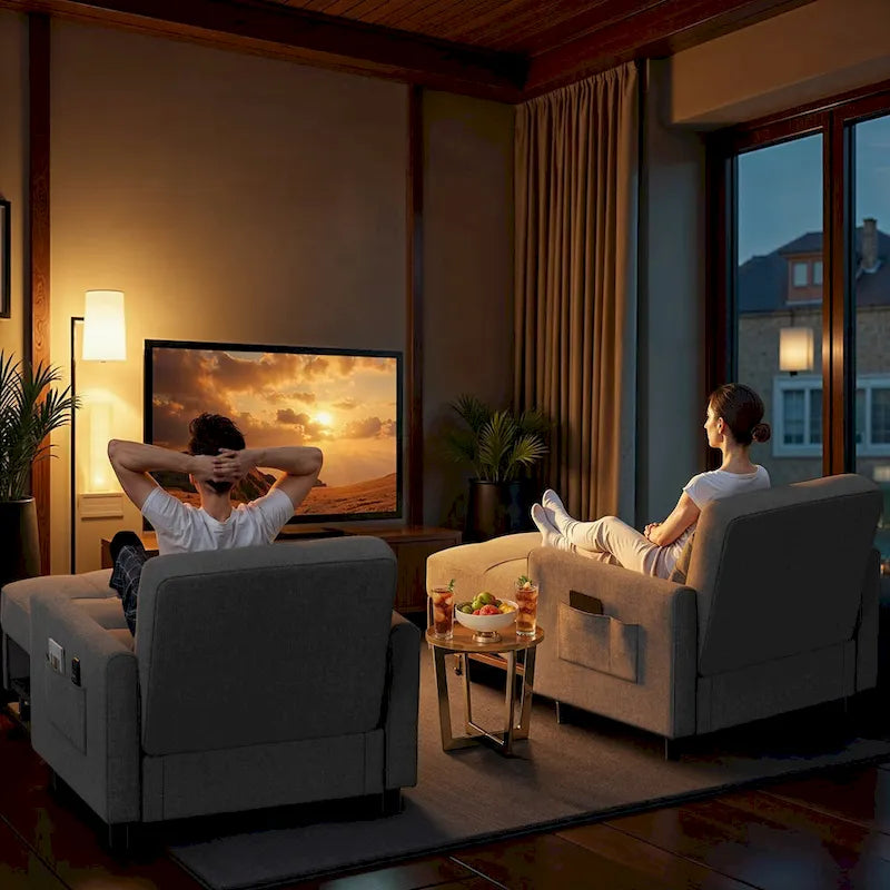 Sofá-cama 3 em 1 com cadeira-cama extraível, sofá-cama convertível, ajustável e dobrável, estofado