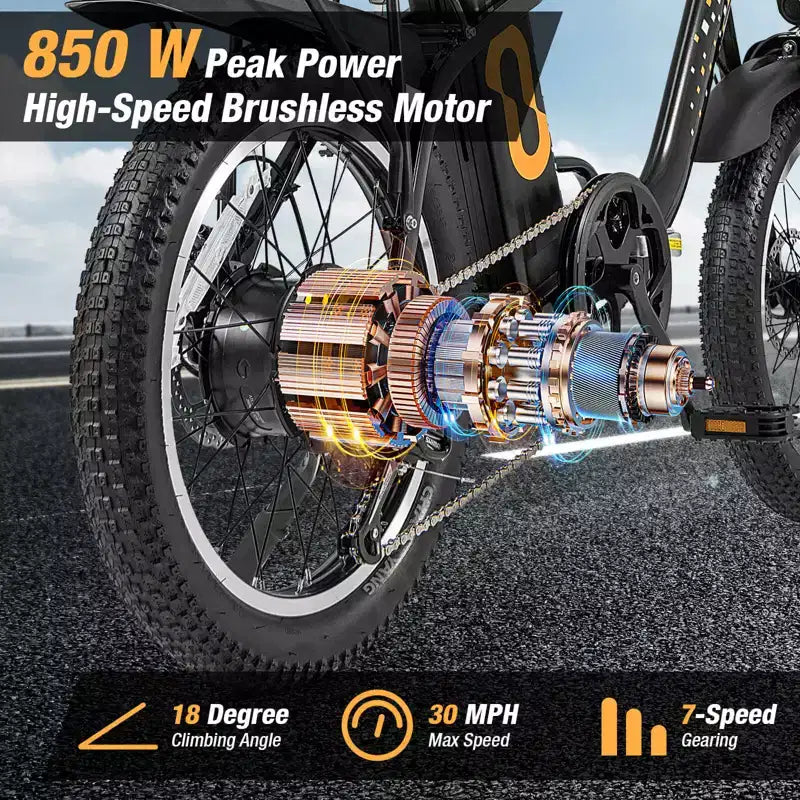 Costway opvouwbare elektrische mountainbike voor volwassenen met 20-inch dikke banden, 750 W borstelloze motor, 54 V 13 Ah, UL2849