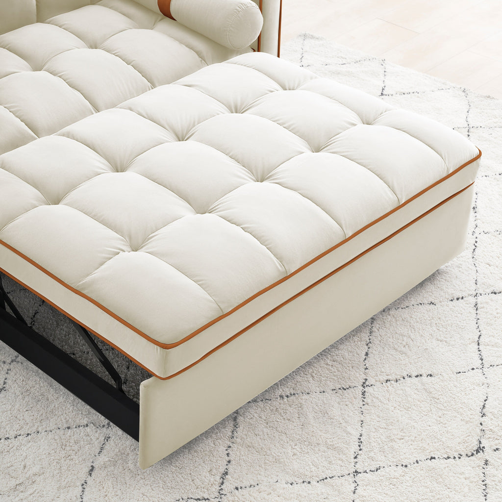 Velvet Convertible 55'' 2-Seater Sleeper Sofa with Pull-Out Bed, Adjustable Recline, Side Pockets, and Phone Holder
