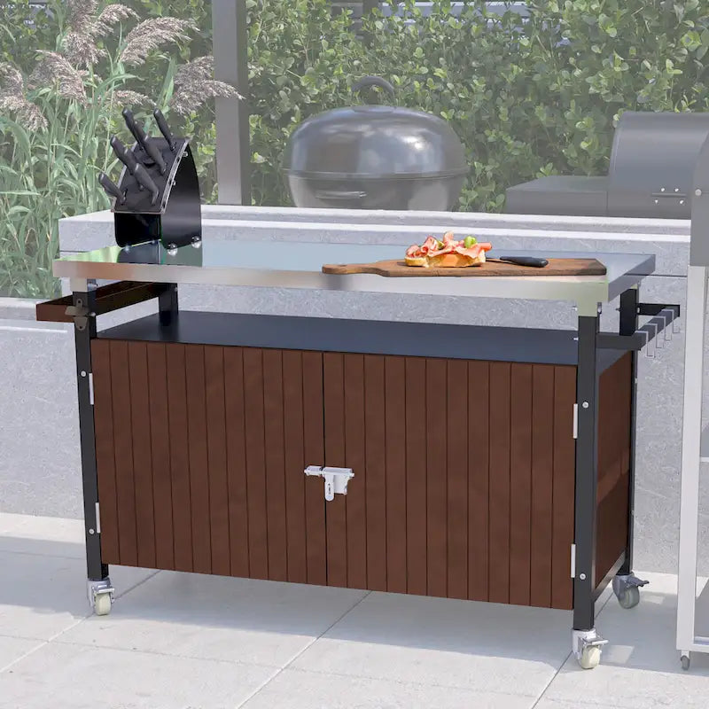 Chariot de barbecue extérieur avec plateau en acier inoxydable (tabouret non inclus)