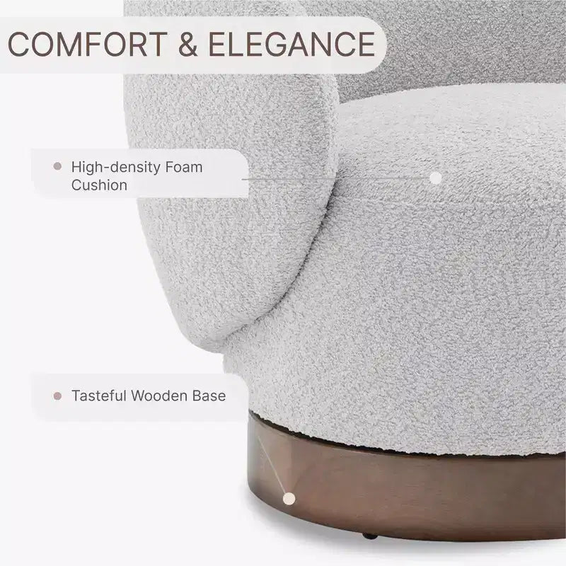 Fauteuil tonneau pivotant rembourré d’appoint Spruce&Spring avec base en bois