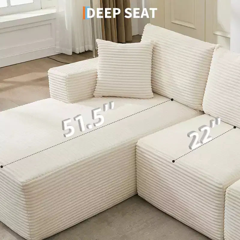 108 Nowoczesna sofa, 3-osobowa sofa tapicerowana w kształcie litery L z poduszkami, sofa z głębokim siedziskiem, bez konieczności montażu