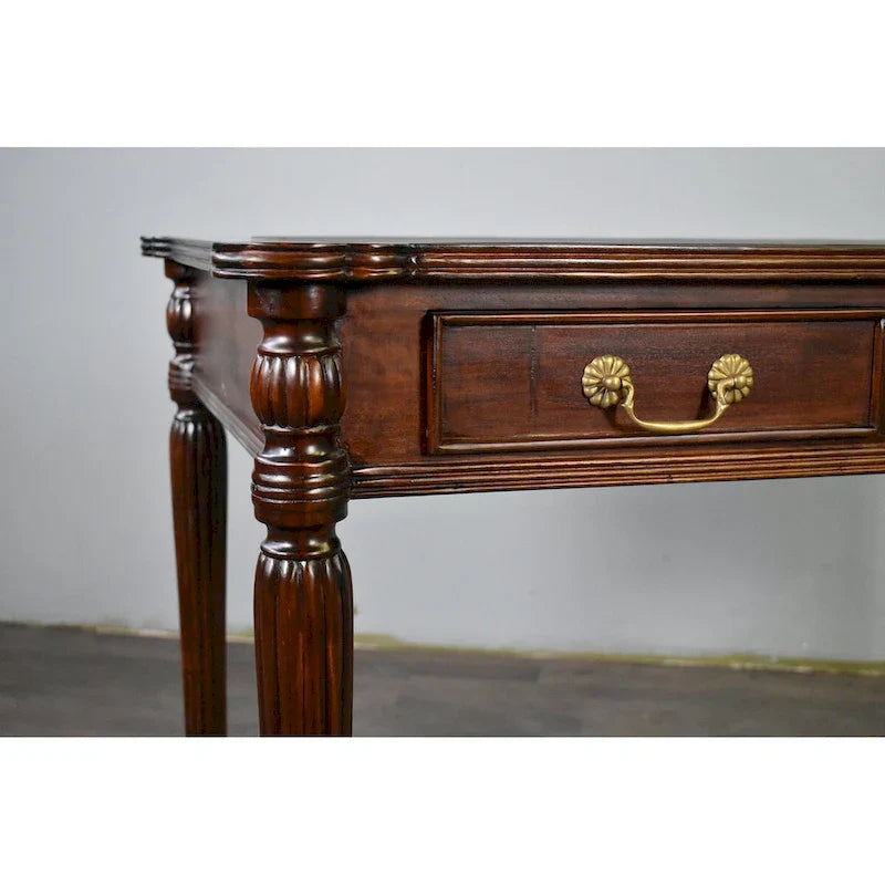 Dark Brown / Light Brown Victorian-Style Solid Mahogany Desk with Black Leather Top and 3 Drawers ¨C Single Unit