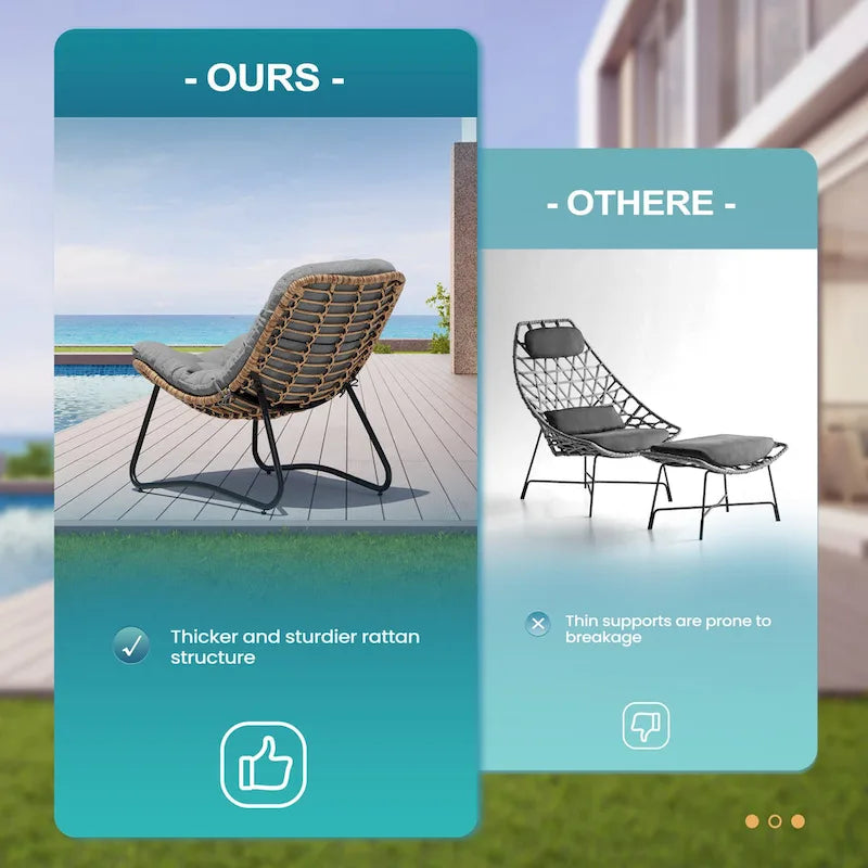 Outdoor Papasan Chairs with Cushion PE Rattan Patio Cozy Chairs with Side Table