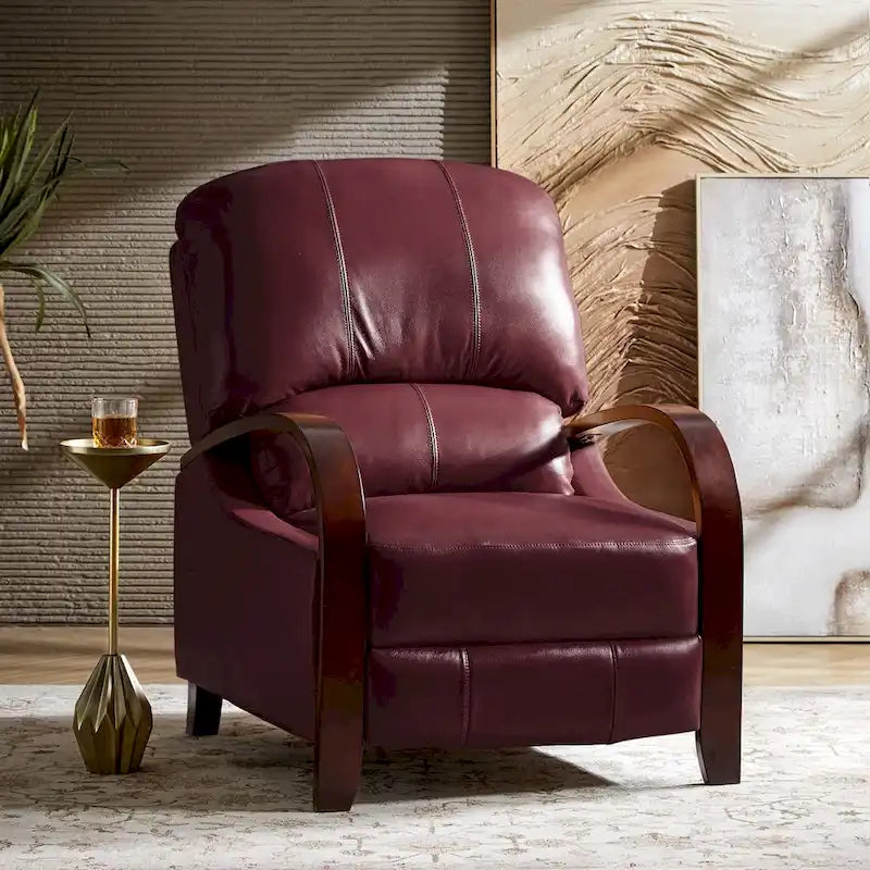 Alex mid-century moderne handmatige relaxfauteuil van echt sigarenkleurig leer met gebogen houten armleuningen