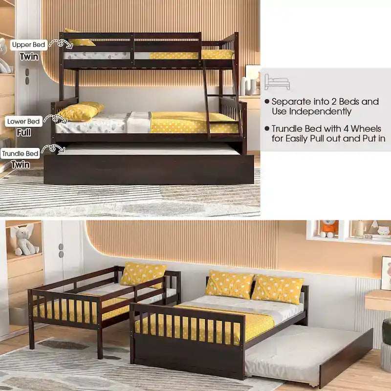 Gymax Etagenbett Twin über Full mit ausziehbarem Twin-Bett, umwandelbare Plattform