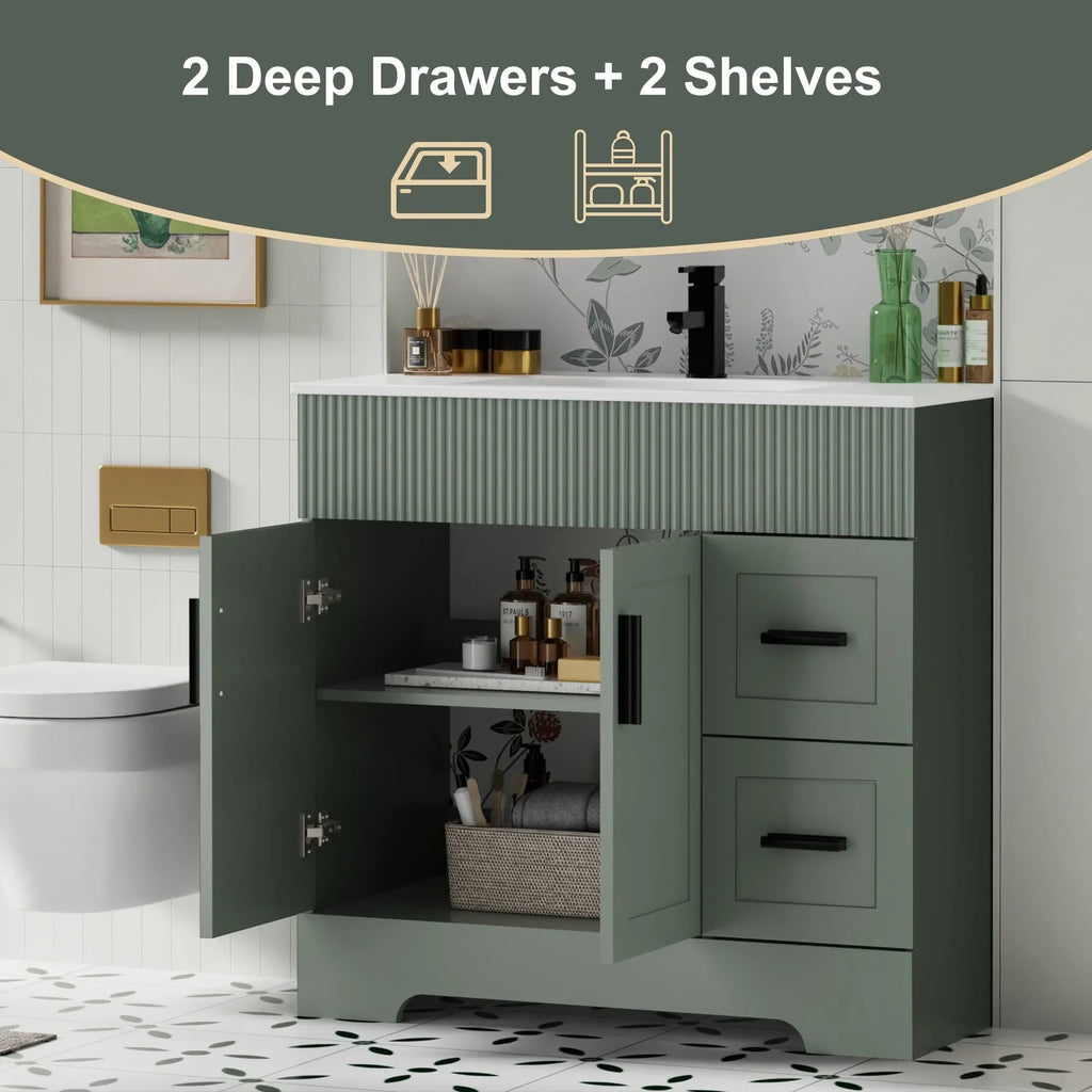 Conjunto de móvel de casa de banho Wavy Line 30/36/48 com lavatório e torneira