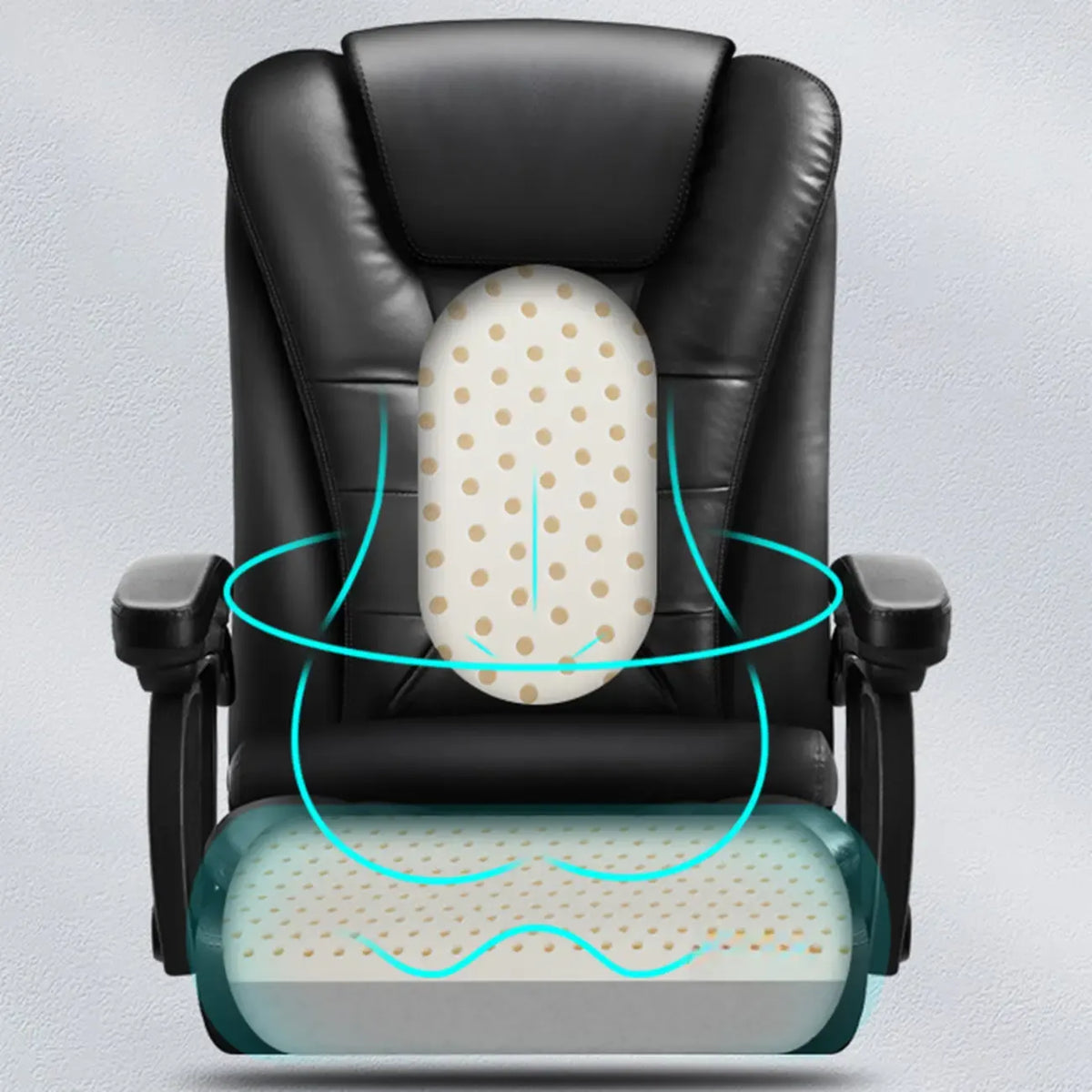 Ergonomické otočné kancelářské křeslo z černé kůže s podnožkou