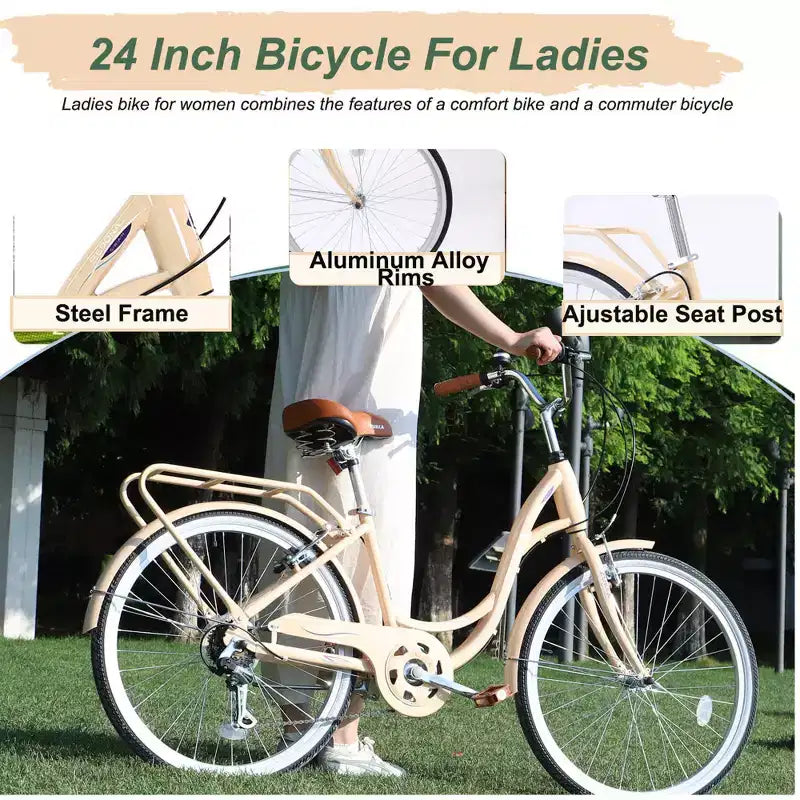 Bicicleta feminina Zeus & Ruta de 24-Inch com 7 velocidades e quadro de aço