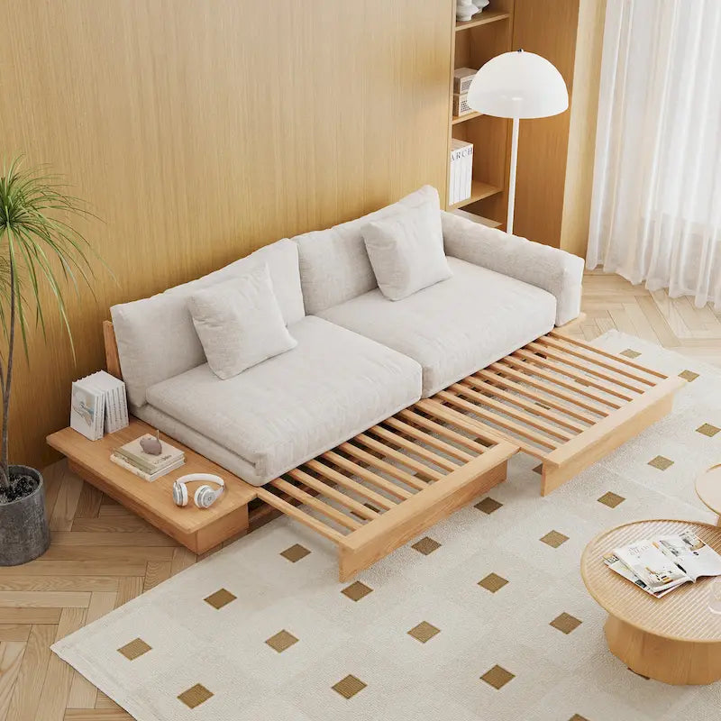 JASIWAY modernes Sofa aus Massivholz mit Baumwoll-Leinenbezug