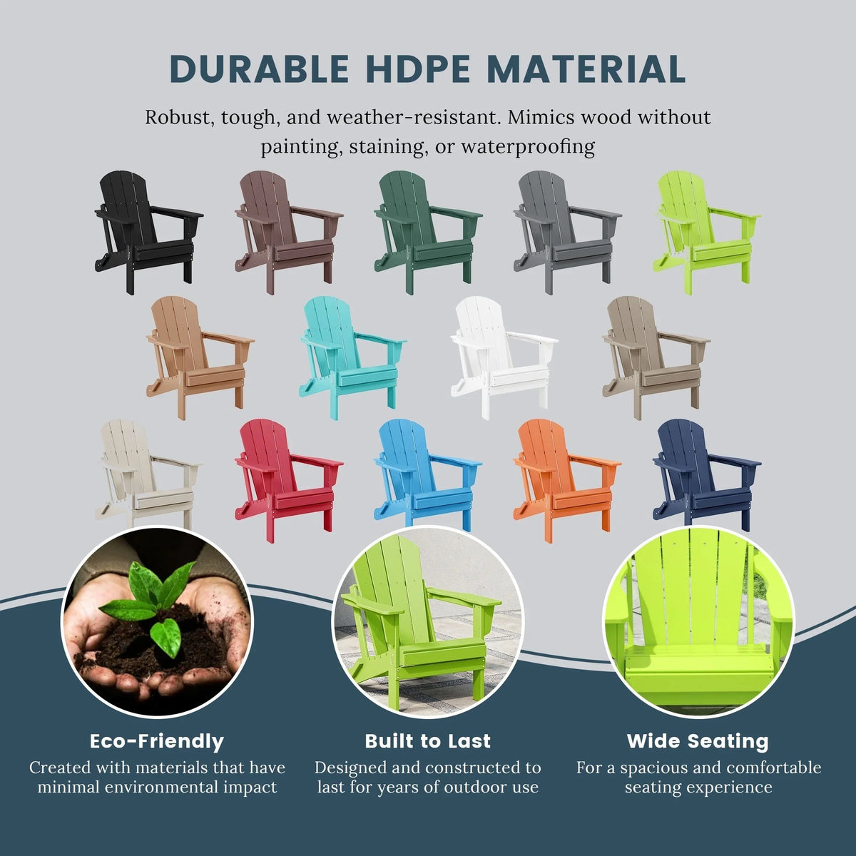 Polytrends Laguna Fade Resistant All Weather Outdoor Patio Folding Adirondack Chair