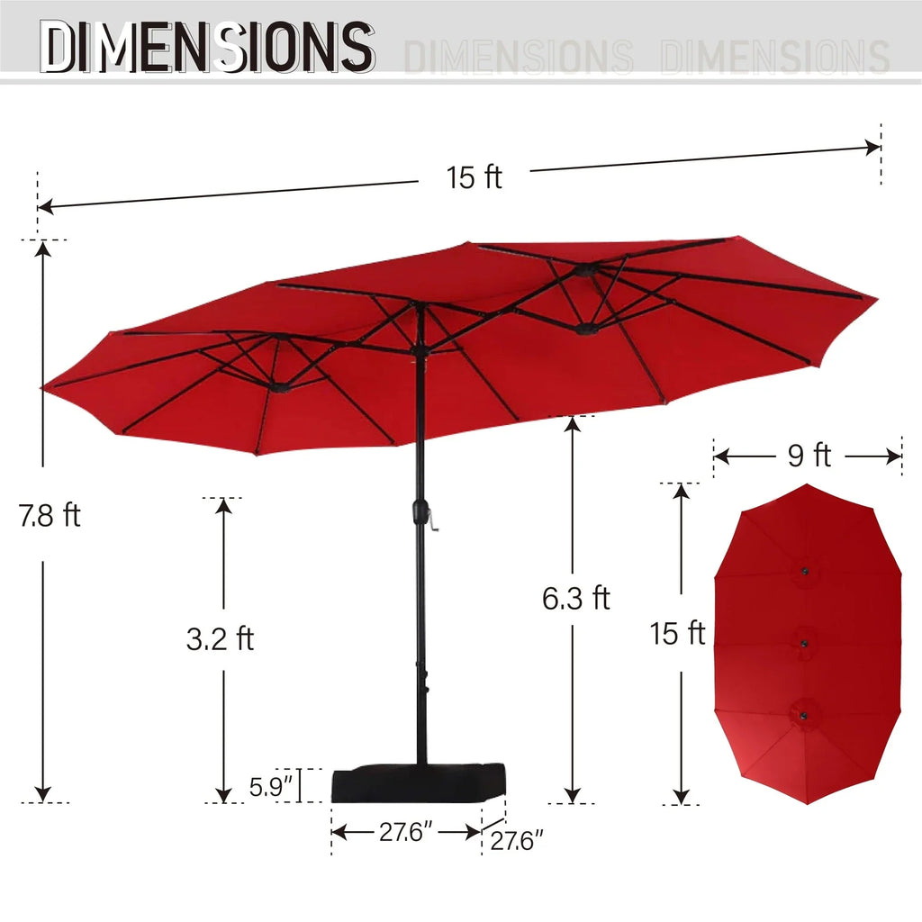 MAISON ARTS 15-Fuß-rechteckiger Outdoor-Marktschirm mit Kurbel, doppelseitiger Bespannung und solarbetriebenen LED-Leuchten, inklusive Standfuß