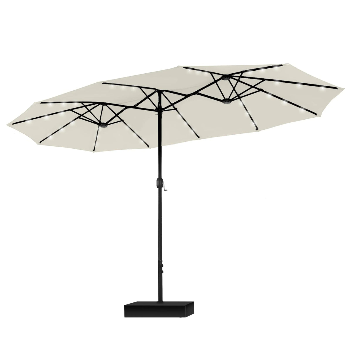 MAISON ARTS 15-Fuß-rechteckiger Outdoor-Marktschirm mit Kurbel, doppelseitiger Bespannung und solarbetriebenen LED-Leuchten, inklusive Standfuß