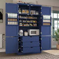 Armoire garde-manger haute pour cuisine avec prises électriques, grand placard autoportant avec support pour micro-ondes, tiroirs, étagères, porte-bouteilles et étagères intégrées à la porte