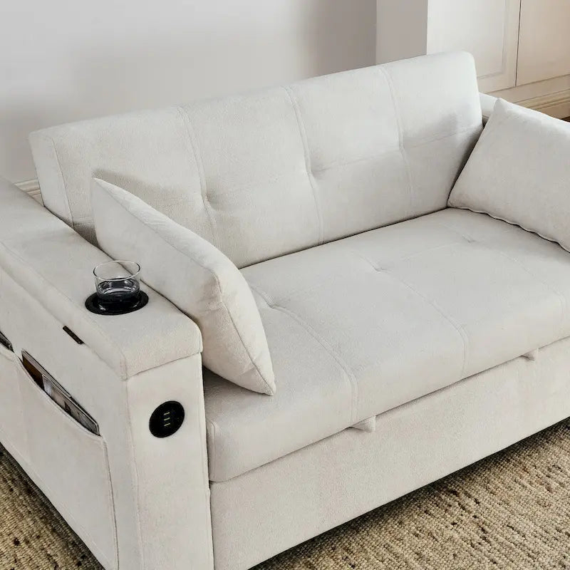 Canapé-lit escamotable 54, canapé-lit inclinable 2 places avec rangement, coussin lombaire et prise USB