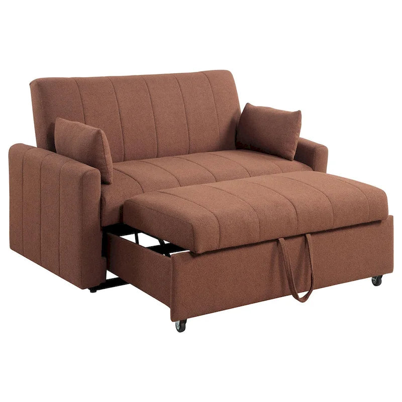 Sofa z funkcją spania z łóżkiem dwuosobowym z mechanizmem wysuwania, boucle w kolorze miedzianego brązu, 60 cali