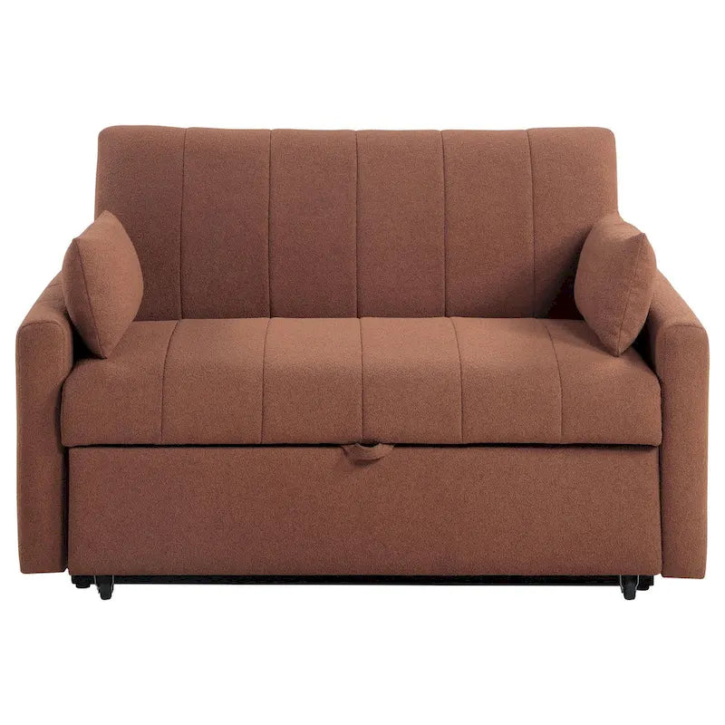 Sofa z funkcją spania z łóżkiem dwuosobowym z mechanizmem wysuwania, boucle w kolorze miedzianego brązu, 60 cali