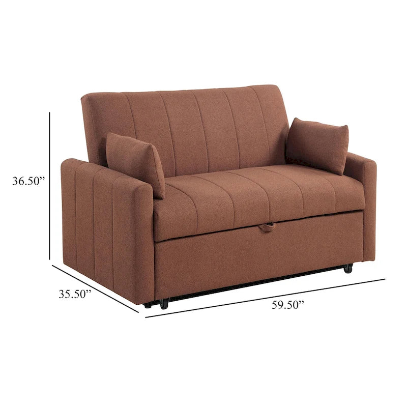 Sofa z funkcją spania z łóżkiem dwuosobowym z mechanizmem wysuwania, boucle w kolorze miedzianego brązu, 60 cali