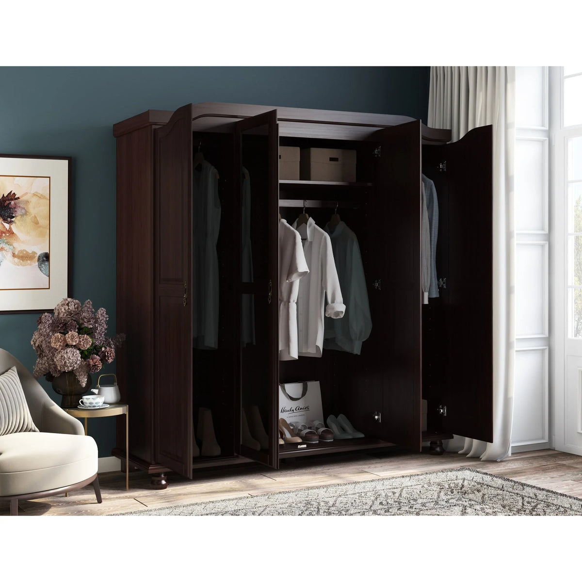 Armadio guardaroba a 4 ante Palace Imports Kyle in legno massello al 100% con ante in legno massello o a specchio