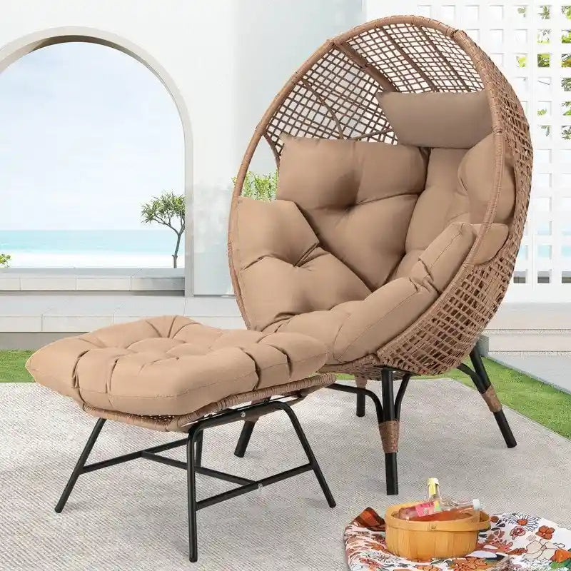 FINCATI eierstoel voor binnen, eierstoel voor buiten van 440 lbs, extra grote eierstoel met voetenbank, luxe en comfortabele eierstoel met voetensteun