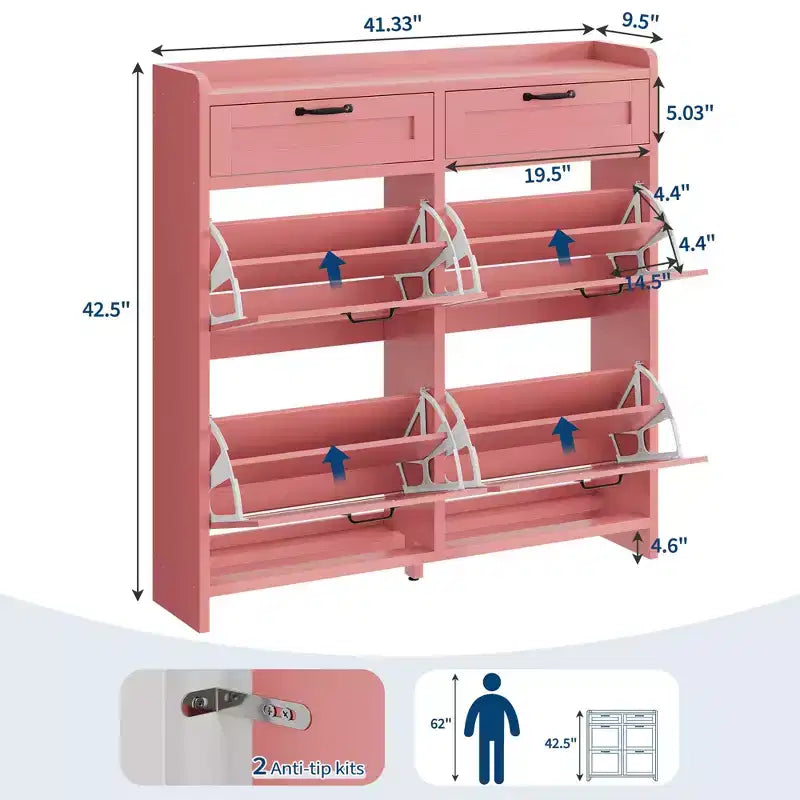 Schuhschrank mit 4 Klappschubladen und 2 oberen Schubladen, hölzerner Schuhorganizer-Schrank mit verstellbarem Regal, freistehende Schuhaufbewahrungsschränke