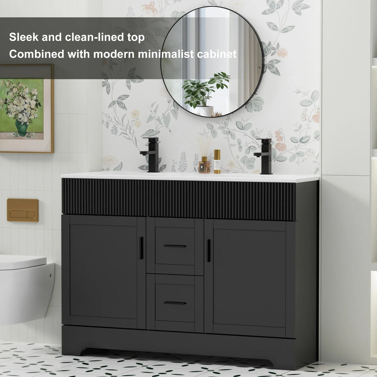 Conjunto de móvel de casa de banho Wavy Line 30/36/48 com lavatório e torneira