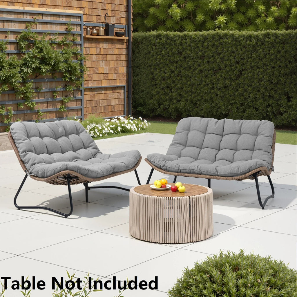 Dubbele papasan-loveseat met kussen, weerbestendig PE-rotan en metalen frame voor binnen en buiten