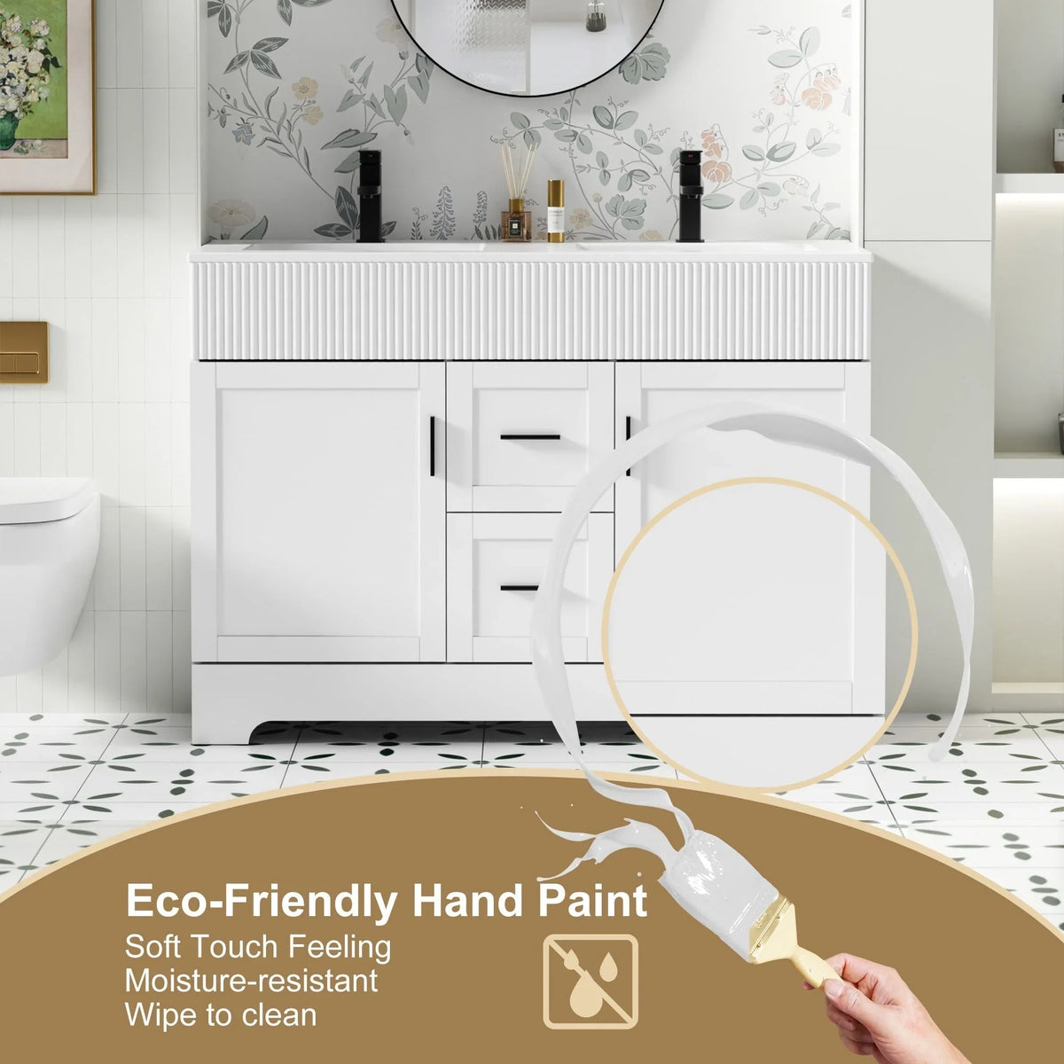 Conjunto de móvel de casa de banho Wavy Line 30/36/48 com lavatório e torneira