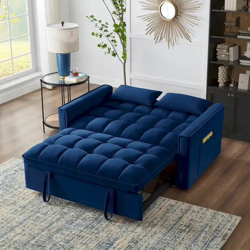 Sofá-cama de 2 lugares 4 em 1 com braços e bolsos de arrumação, sofá-cama extraível multifunções com encosto ajustável