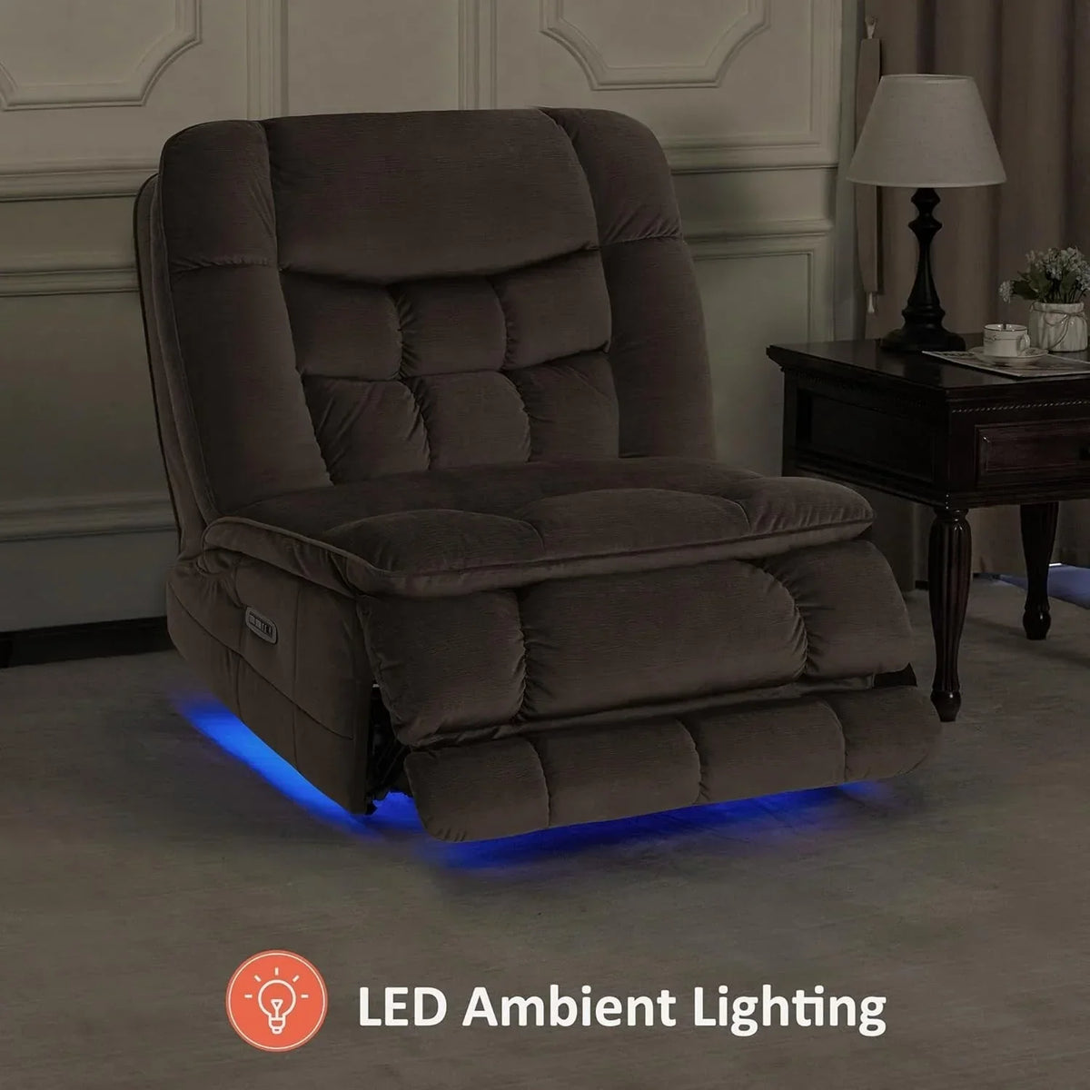 MCombo extra grote elektrische relaxfauteuil met twee motoren en zonder armleuningen, Zeroarms-relaxfauteuil, perfect voor de woonkamer, stoffen bekleding PR607