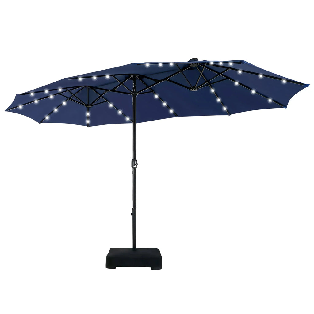 MAISON ARTS 15-Fuß-rechteckiger Outdoor-Marktschirm mit Kurbel, doppelseitiger Bespannung und solarbetriebenen LED-Leuchten, inklusive Standfuß