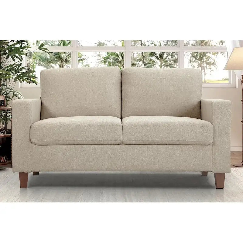 Dwuosobowa sofa Miles w stylu Mid-Century Modern z dużymi dwustronnymi poduszkami oparciowymi