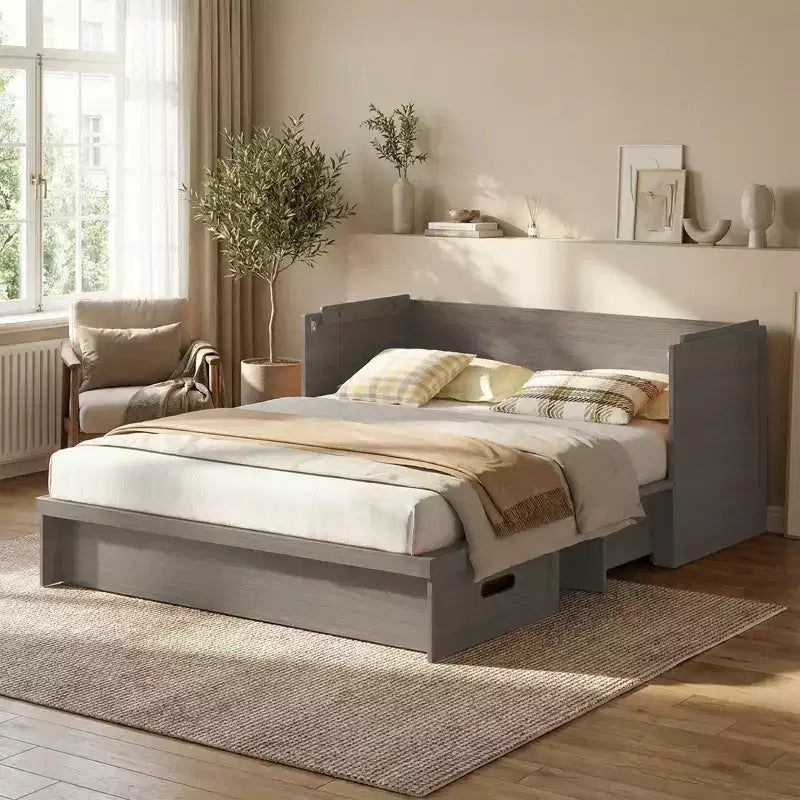 Mjkone umwandelbares Murphy-Schrankbett in Queen-Size mit Matratze, USB-Ladefunktion und Aufbewahrungsschubladen