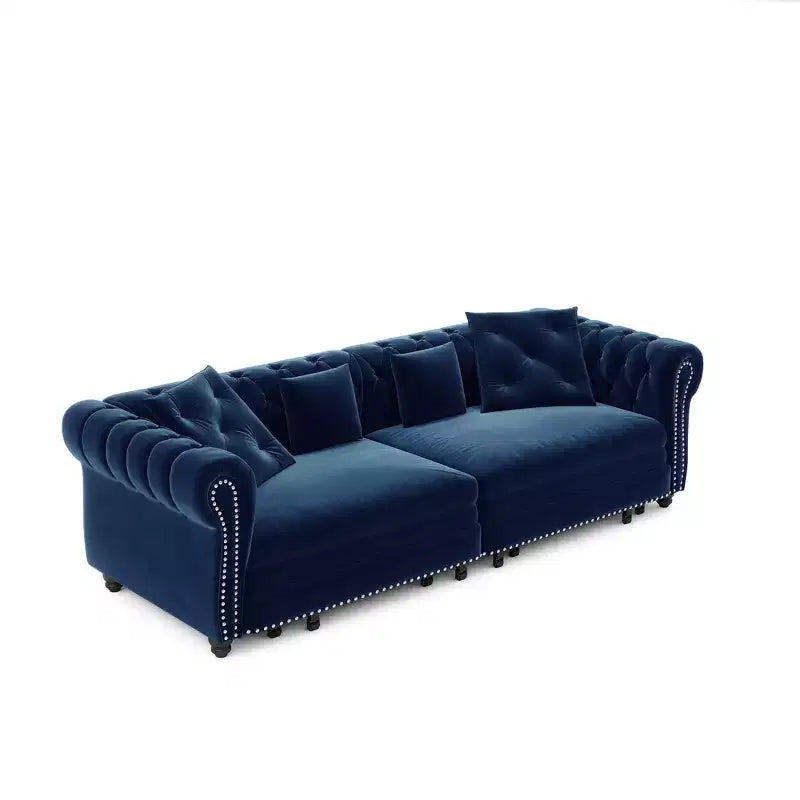 Rozkładana sofa 3 w 1 Whisen Velvet typu king-size z ruchomym podnóżkiem i pikowanym wzorem