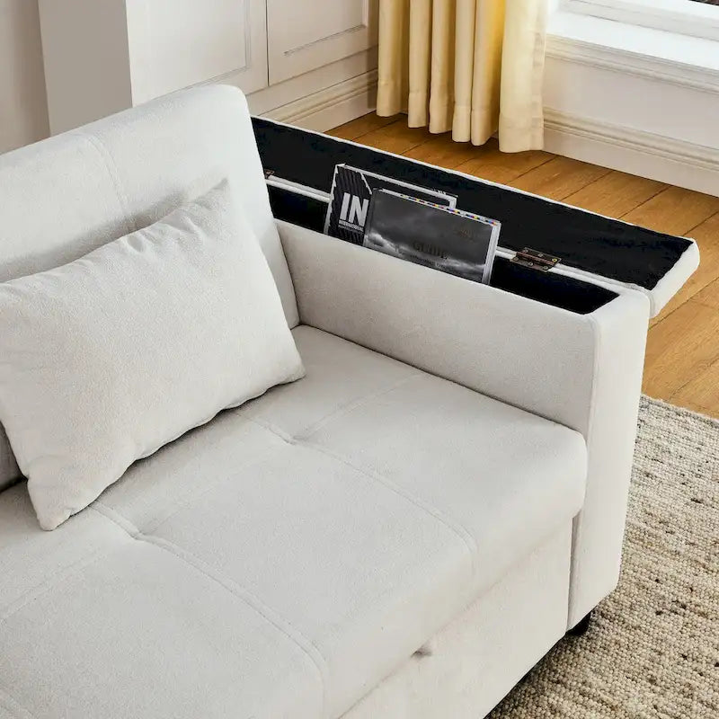 Canapé-lit escamotable 54, canapé-lit inclinable 2 places avec rangement, coussin lombaire et prise USB
