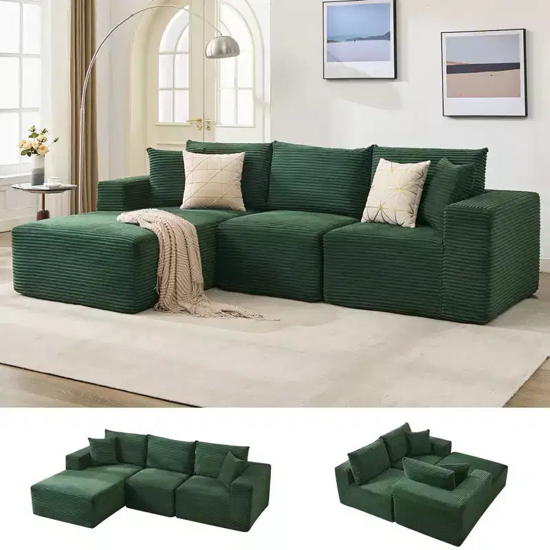 108 Nowoczesna sofa, 3-osobowa sofa tapicerowana w kształcie litery L z poduszkami, sofa z głębokim siedziskiem, bez konieczności montażu